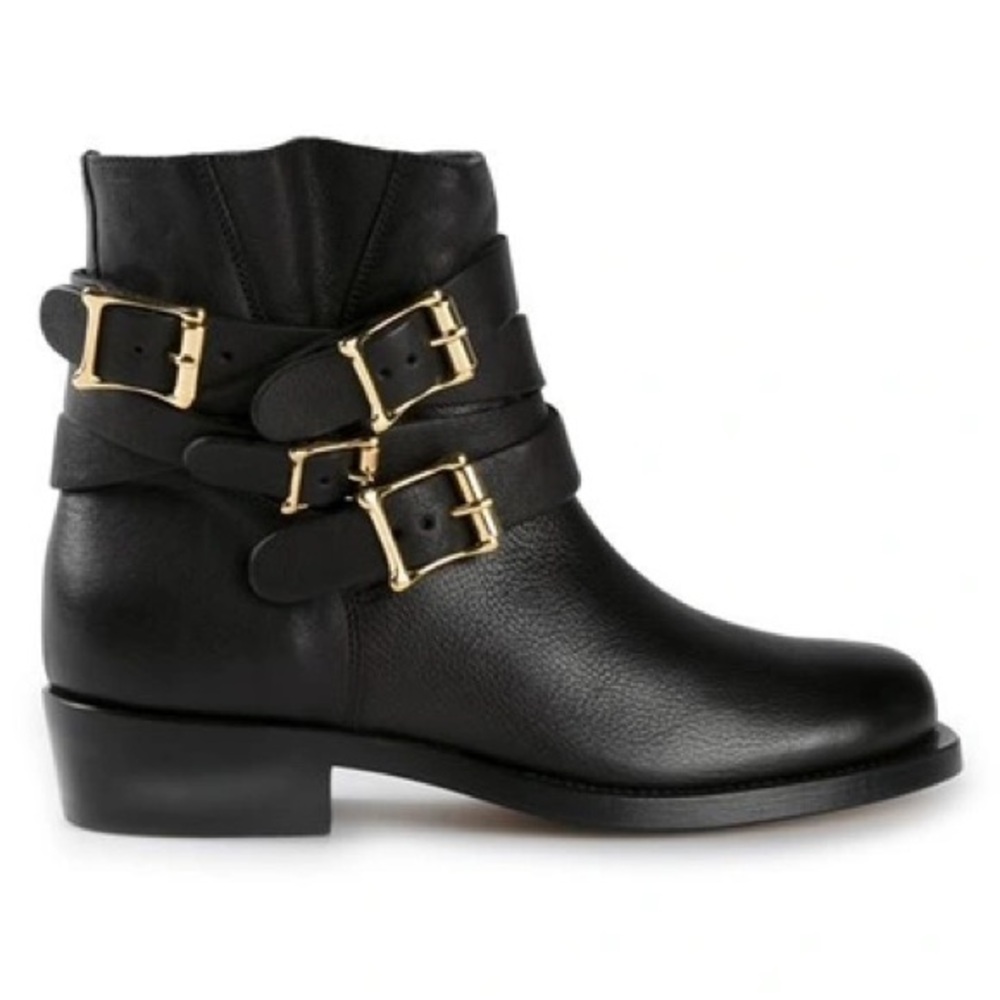 RUPERT SANDERSON Parnassus Leather Biker Boots Black Size 39